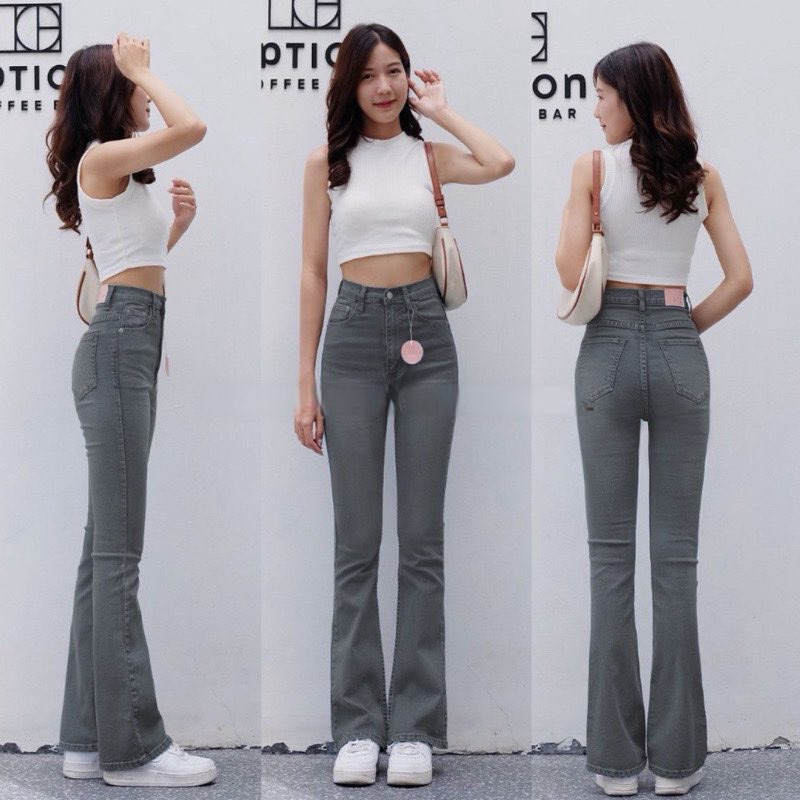 Cutbray -Jeans Cutbray Highwaist Wanita Celana Cutbray Stretch Import Celana Jeans Highwaist abu-abu