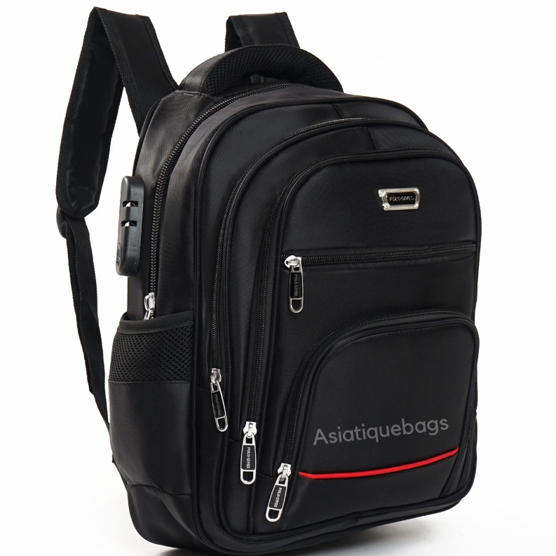 Restock Tas Ransel Pria 15 Inch POLO GIVES Gratis Raincover Kabel USB dan Kunci Tas  1 Import