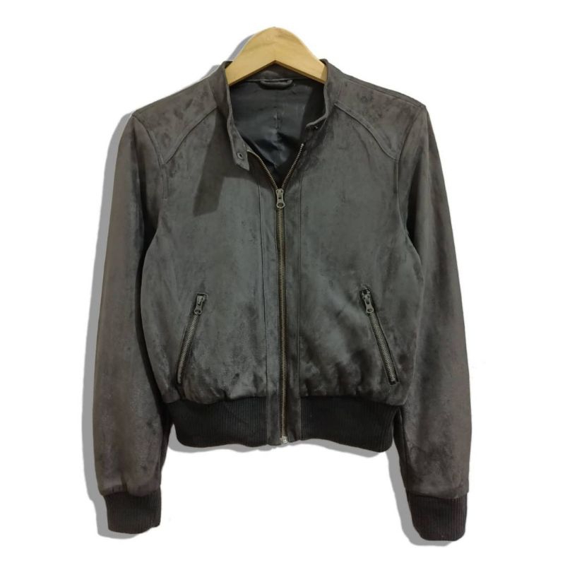 Jaket CropTop Wanita Korea Bahan suede