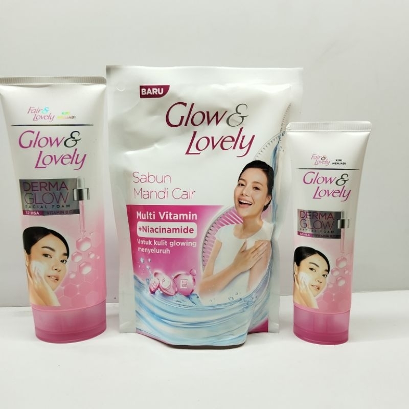 Paket 2i1n Fair &amp; Lovely / Glow &amp; Lovely ( Sabun mandi cair &amp; Facial foam) Untuk Kulit Glowing Menyeluruh Ori BPOM