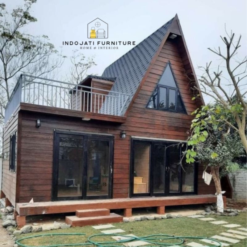 rumah kayu minimalis lantai 2 model segitiga