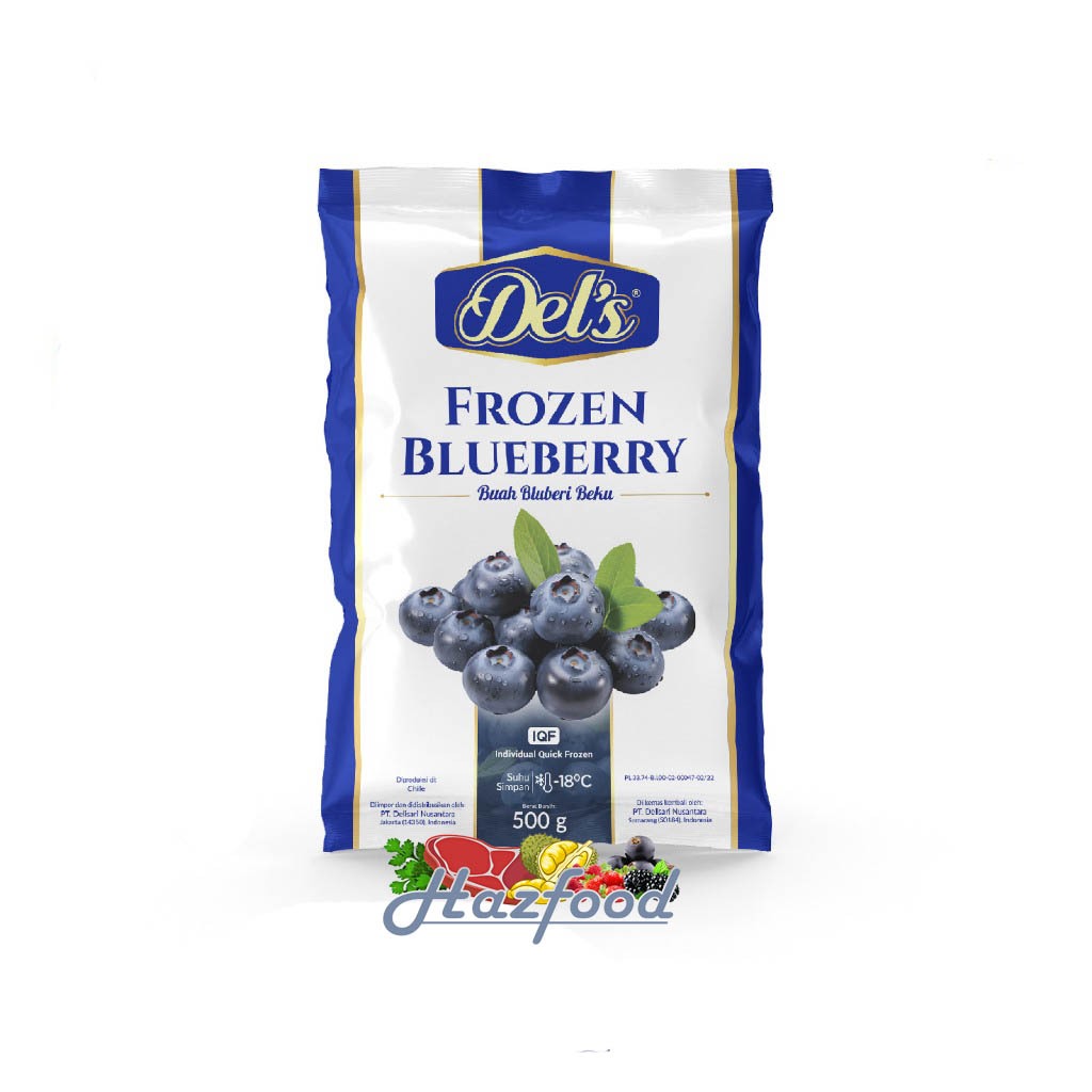 

Del's Frozen Blueberry / Buah Blueberi Beku - 500 Gram ( IQF )