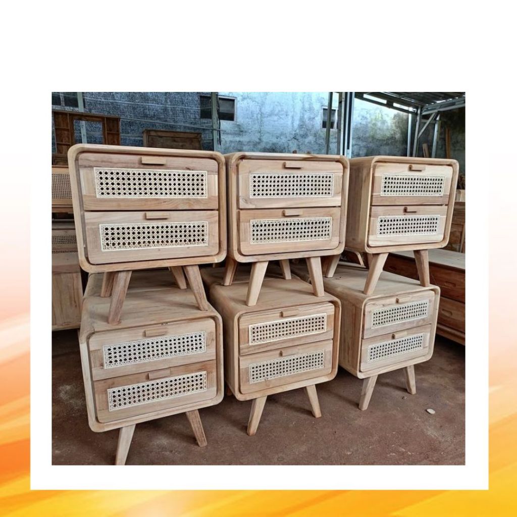 nakas rotan 2 laci manis dari jepara