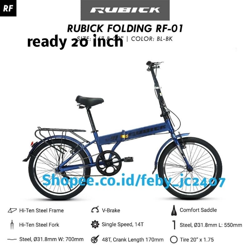 Sepeda lipat Rubick 20 inch RF 01 single speed 1 speed tanpa operan