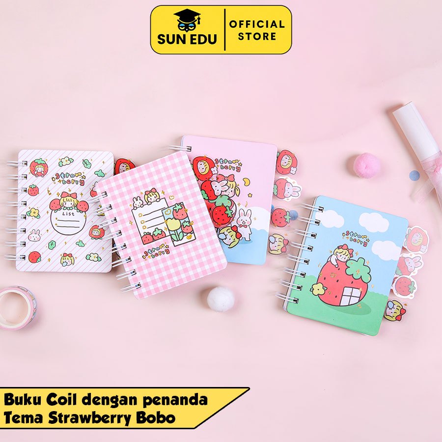 

Cute Mini Buku Ring Coil Dengan Penanda Strawberry/ Buku Catatan Lucu Siswa Scrapbook/ Notepad Portable Small Diary Notebook Saku
