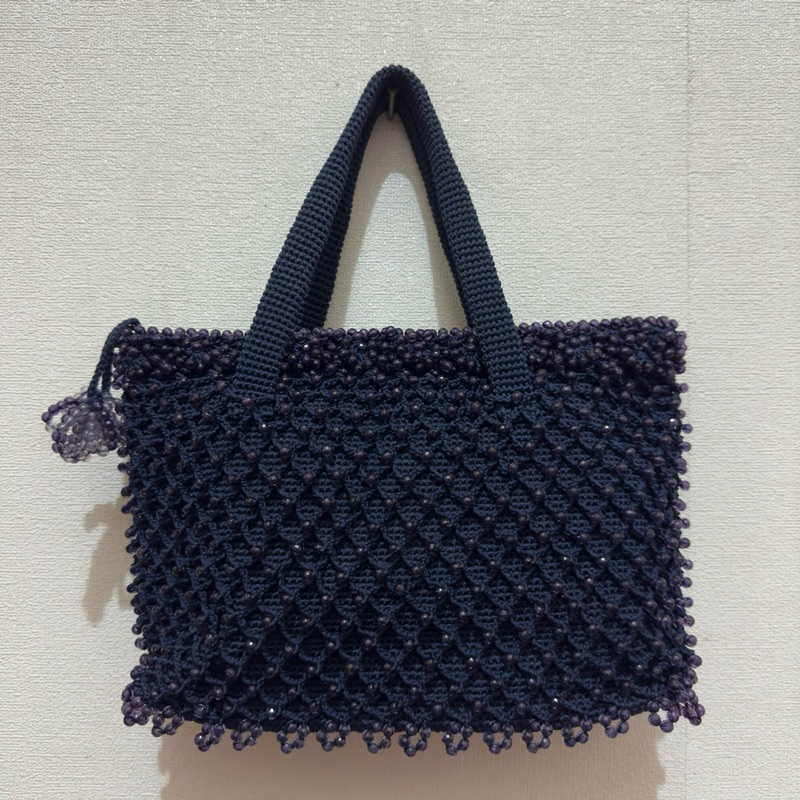 Preloved Tas Wanita Hand Bag Rajut Payet Mute warna Navy