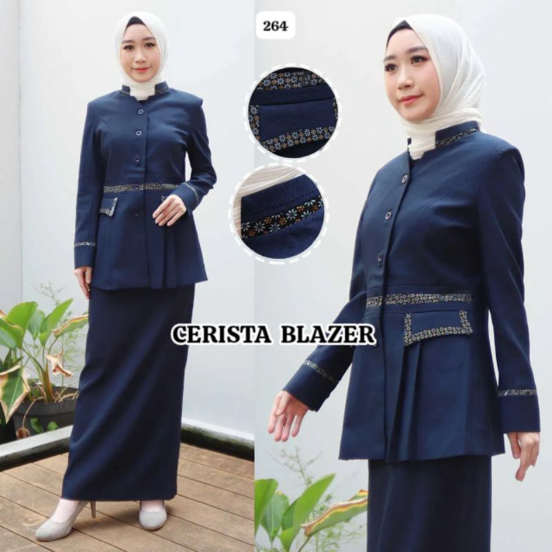 Cerista Blazer Seragam Guru Biru Dongker Kombinasi Batik Stelan Rok Span (264)