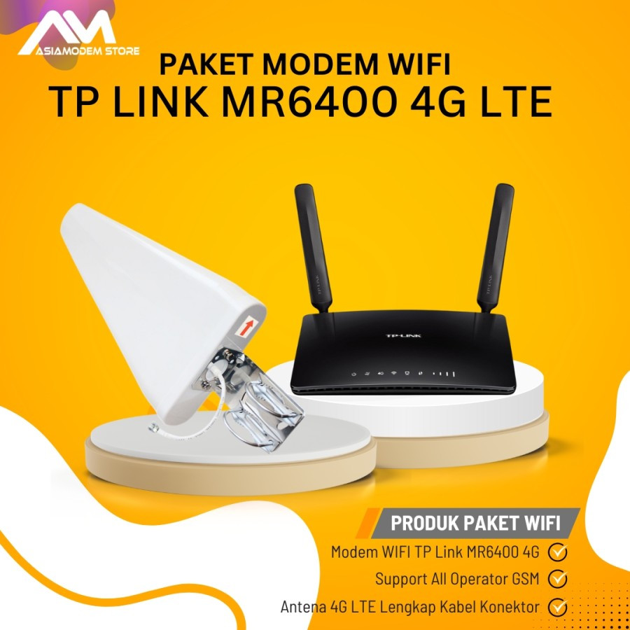 Paket Router Modem TPLINK MR6400 4G LTE WIFI Hotspot & Antena Log Periodik Lengkap