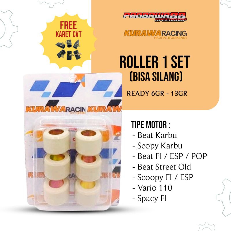 Roller 1set (6pcs) KURAWA RACING Beat Karbu/Beat FI/Beat ESP/Genio/Vario110/Scoopy Karbu/Scoopy FI/S