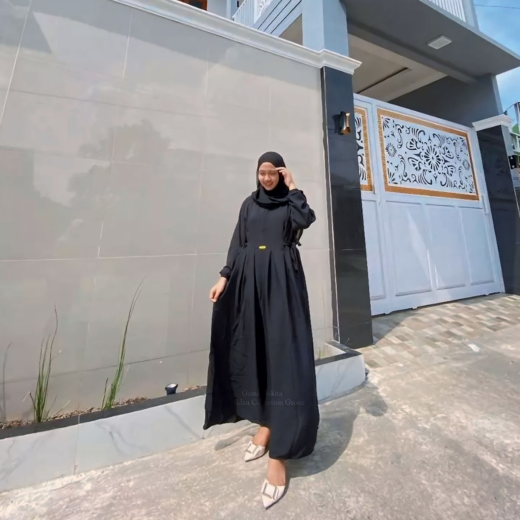 GAMIS NIKITA CRINKLE AIRFLOW PREMIUM TERBARU DRESS CHIBI-Hitam