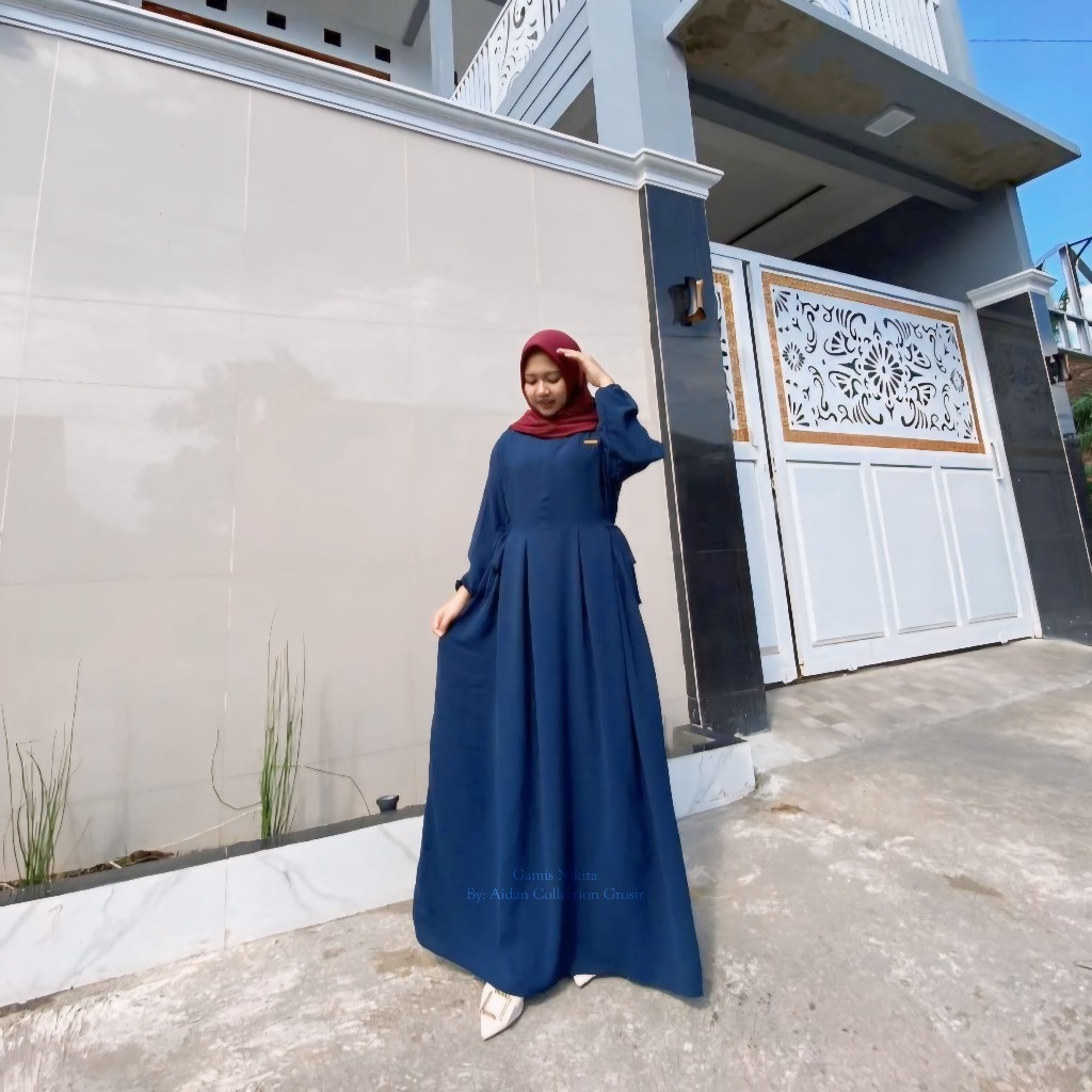 GAMIS NIKITA CRINKLE AIRFLOW PREMIUM TERBARU DRESS CHIBI-Navy