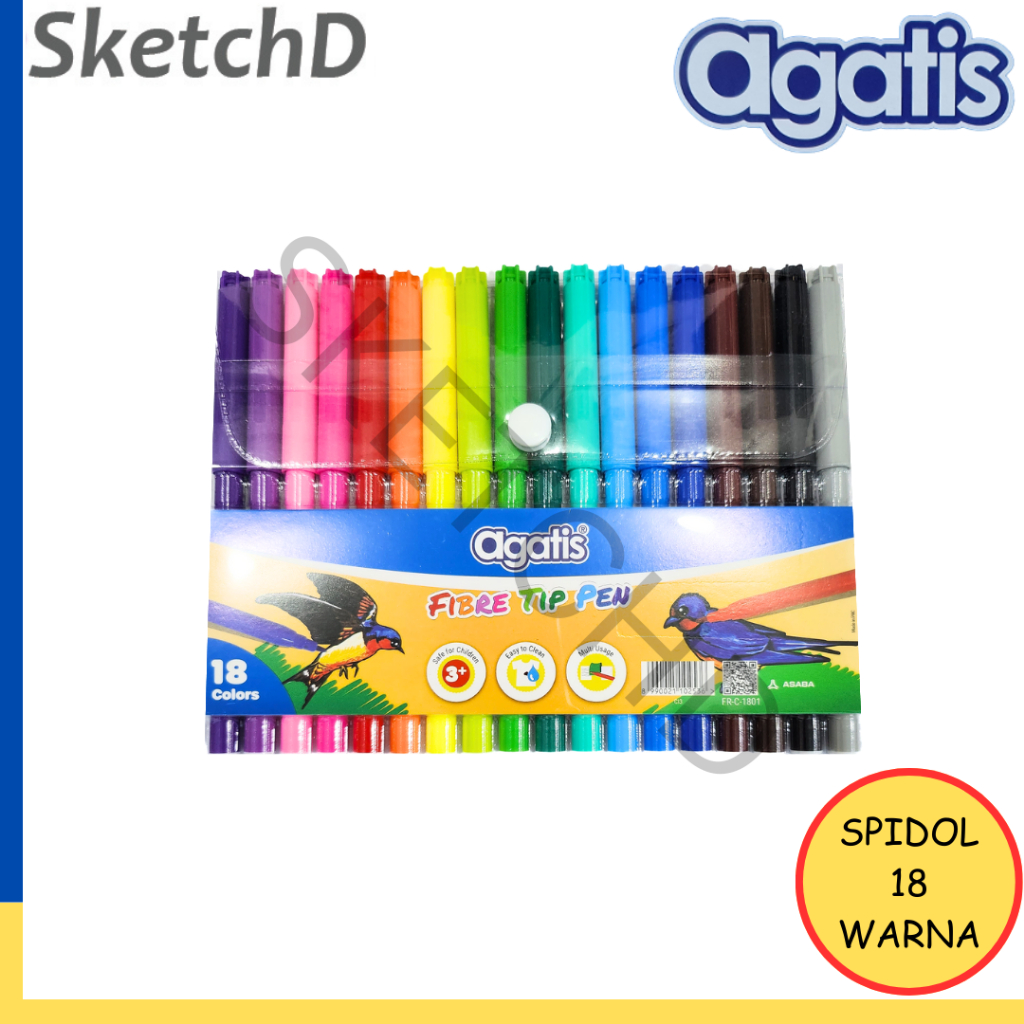 

Spidol jari kecil 18 Warna Agatis Fibre Tip Color Pen Marker