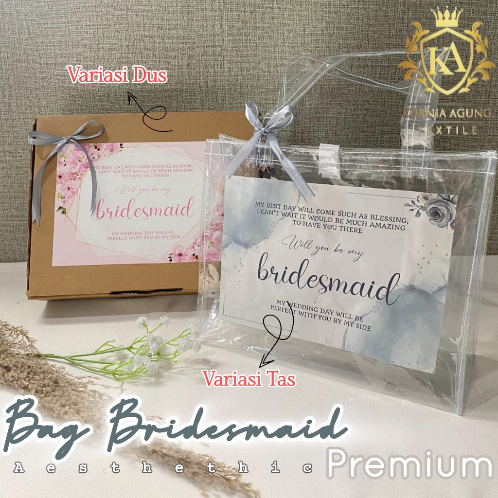 

Paper Bag Tas Bridesmaid ukuran 20cm x 25cm Bening Transparan Mika PVC Costum Stiker FREE PITA