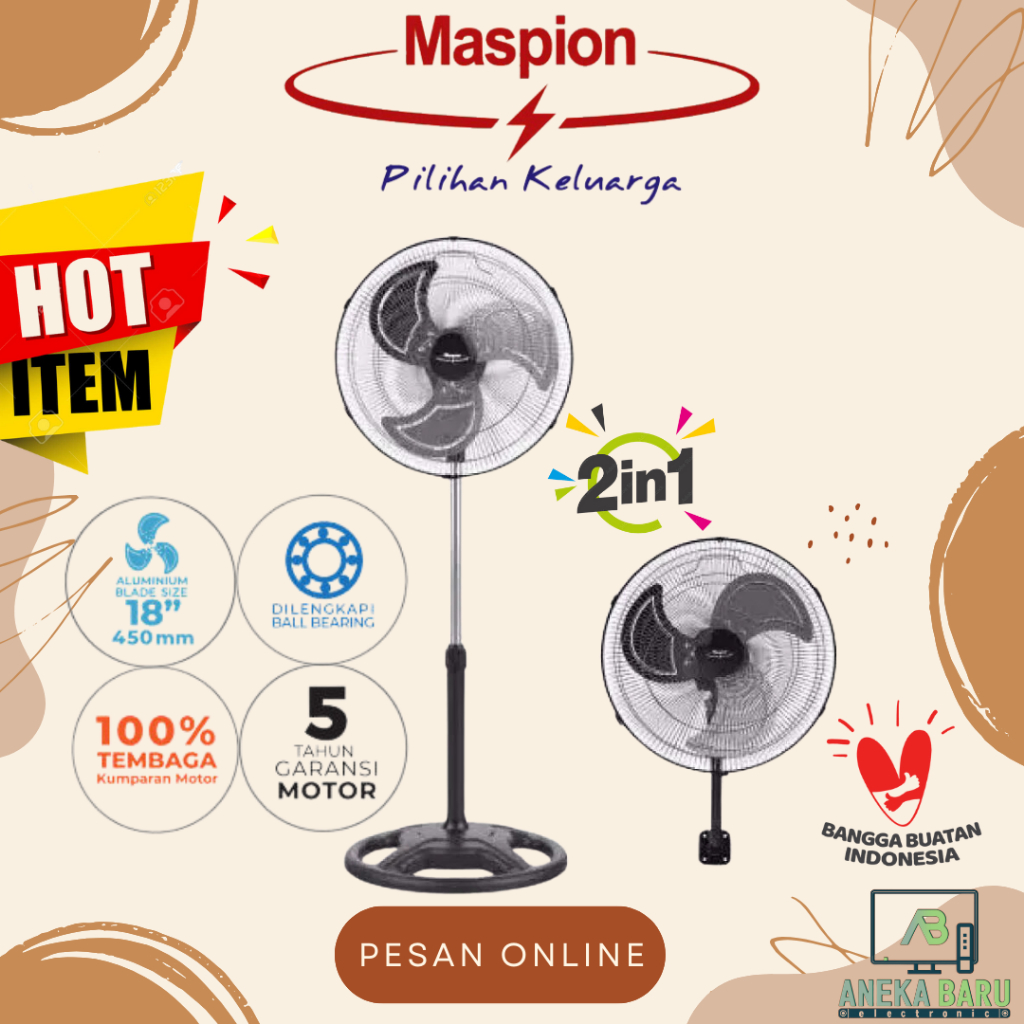 [READY & COD] Maspion Power Stand Fan 2in1 PW-453 / PW453 / PW 453 (18 Inch)