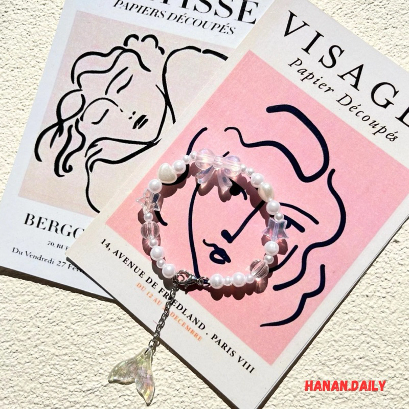 (Kode Duyung White) Gelang Manik pita White Mutiara Duyung | Gelang manik mutiara