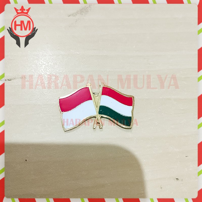 Cross Flag Pin Bendera Persahabatan Indonesia Hungaria Pin Indonesia Hungaria - HM