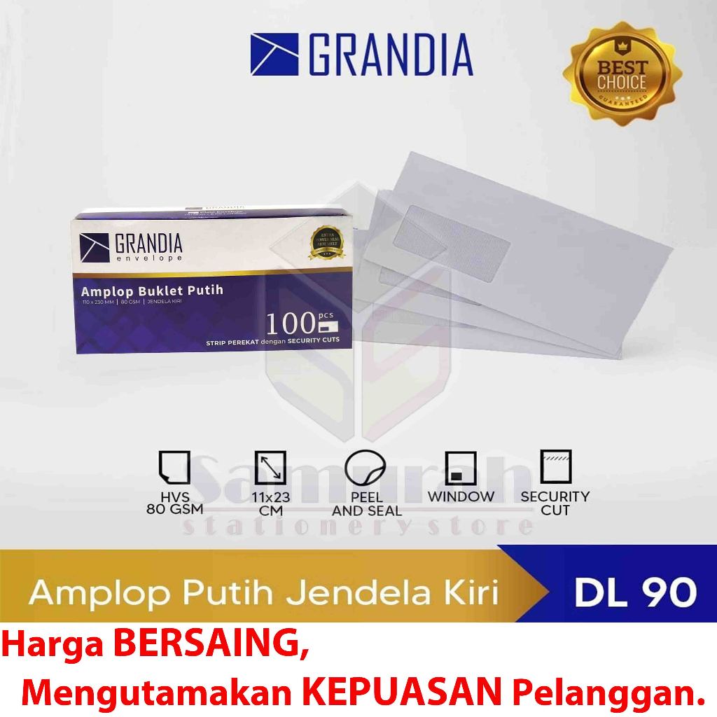 

Dck Amplop Kertas Putih Grandia Kaca Kiri - Kanan 90 pps 11 x 23 cm 80 Gsm