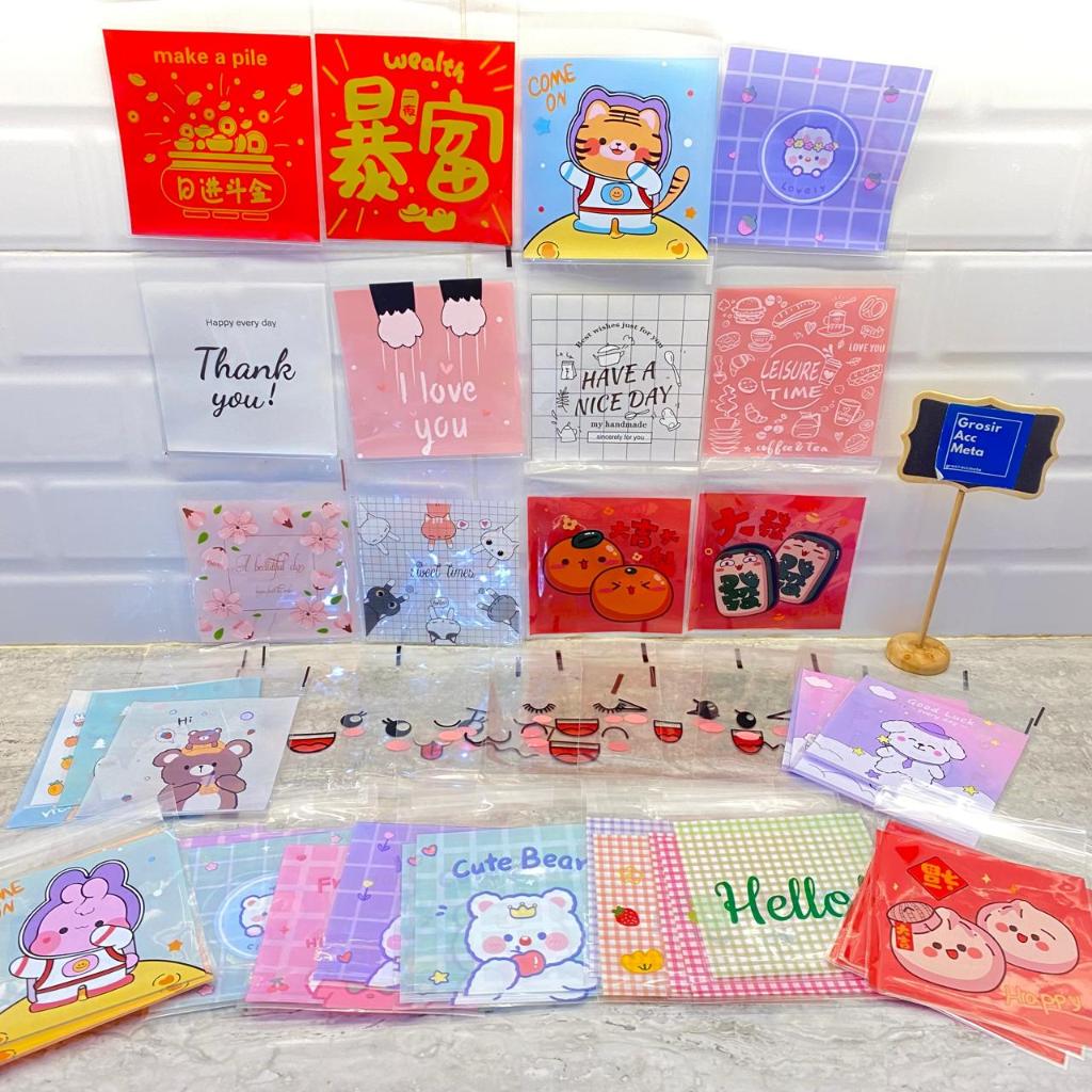 OPP10 - 100LEMBAR PLASTIK OPP 10X10+3CM / PLASTIK OPP MOTIF / PLASTIK BISKUIT / COOKIES BAG / PLASTI