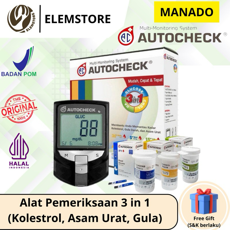 Manado - Autocheck 3 in 1 Alat Pemeriksaan Kolestrol + Asam Urat + Gula (100% Original)