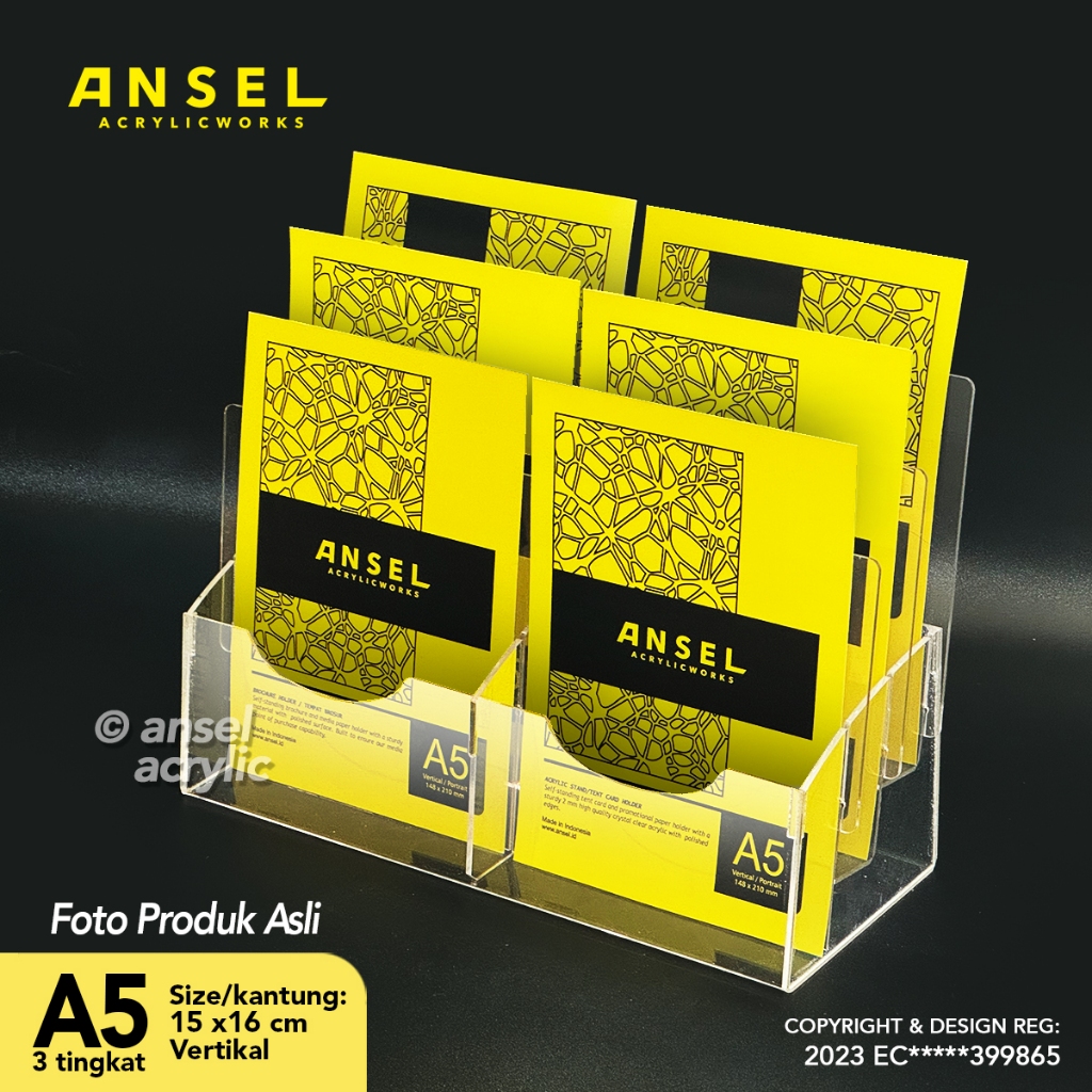 

ANSEL Rak Tempat Brosur Akrilik 3 Tingkat uk. A5 Tipe E2 - 3 Susun [Acrylic Display Holder Flyer]