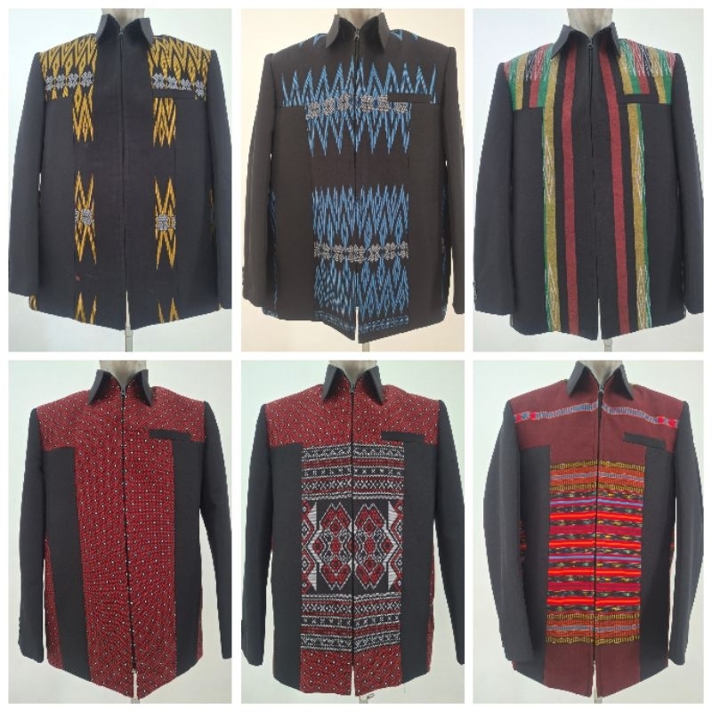 Jas semi jaket batik ulos kombinasi superblack / Jas Jaket Formal motif Ulos Sumatera / Jasket ulos 