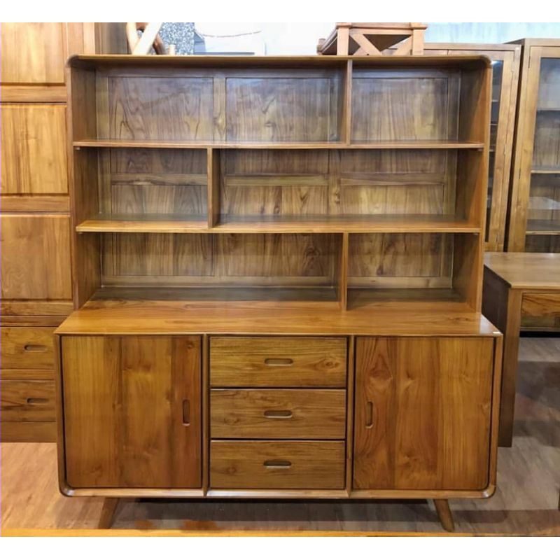 Rak Bufet Lemari Dapur Minimalis Retro Kayu Jati, Kitchen Set Meja Rak Lemari Dapur Retro Minimalis 