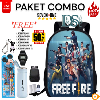 [FREE 6 ITEM[  Backpack Tas Ransel Anak Sekolah Motif FF BOYAH Tas FreeFire Boyah Paket Combo 7in1