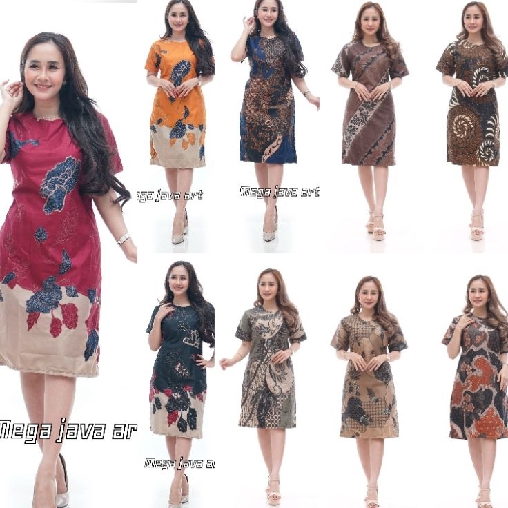Discount BAJU DRESS WANITA MODERN MODEL TERBARU MOTIF BATIK LENGAN PENDEK SELUTUT PARTY NATAL SERAGA
