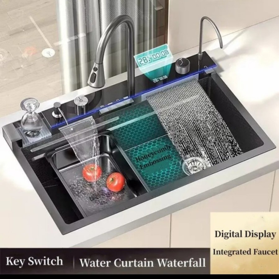 JOSIDA Kitchen Sink Modern 7545 Black Matt Piano Push Button LED/Tempat Cuci Piring/Wastafel Cuci Pi