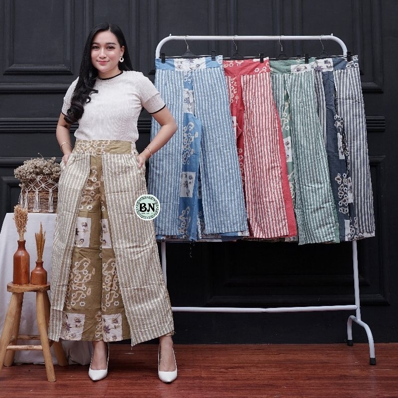 Celana Kulot Batik Wanita Panjang Layer Tumpuk Kerja Kantoran Formal Santai Outfit Kondangan
