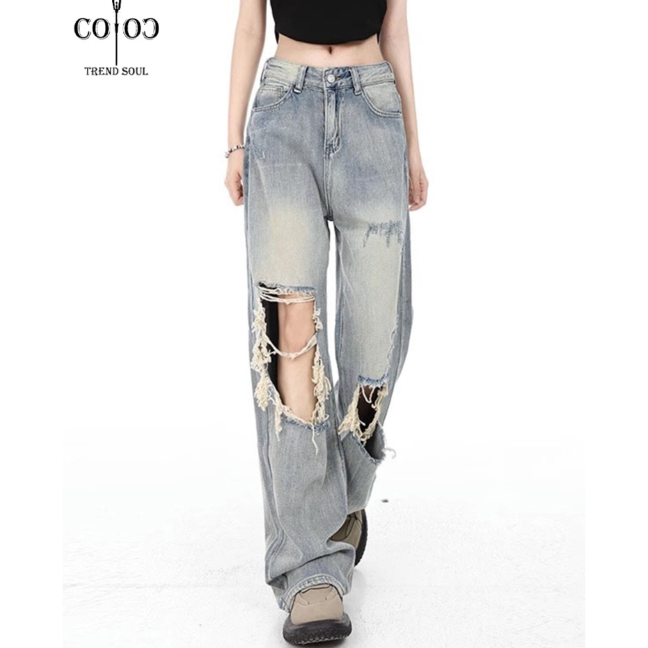 New Trend Coco Trend Soul Jeans  New Korean Sobek Highwaist Jeans Wanita Kekinian