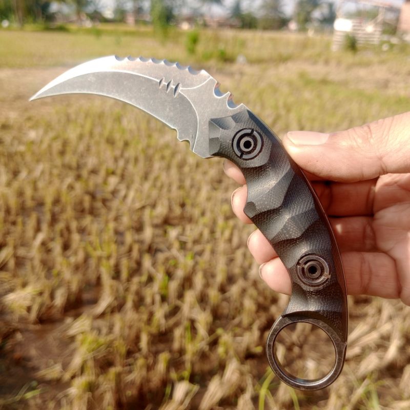 Tactical Carambit D2 Steel Blade G10 Handle, Tactical EDC Knife Double edged sharp Claw Karambit, Ut