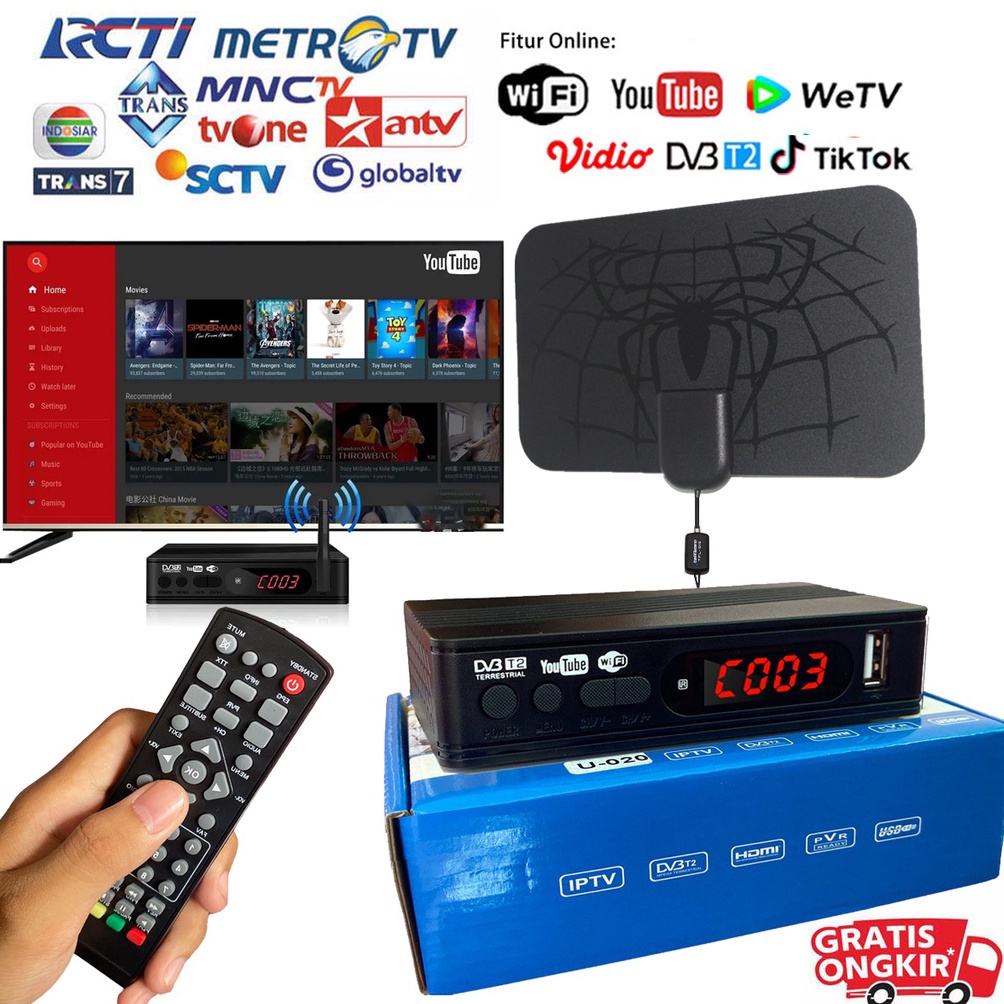 Taffware PAKET Set Top Box  Antena TV Digital  Booster Amplifier Analog DVBT2 SUPER HD 4K High HDMI Wifi Anten STB SIGNAL Full HD Tabung LED Smart Android Coocaa Youtube LG Samsung Xiaomi Toshiba TCL Changhong Murah