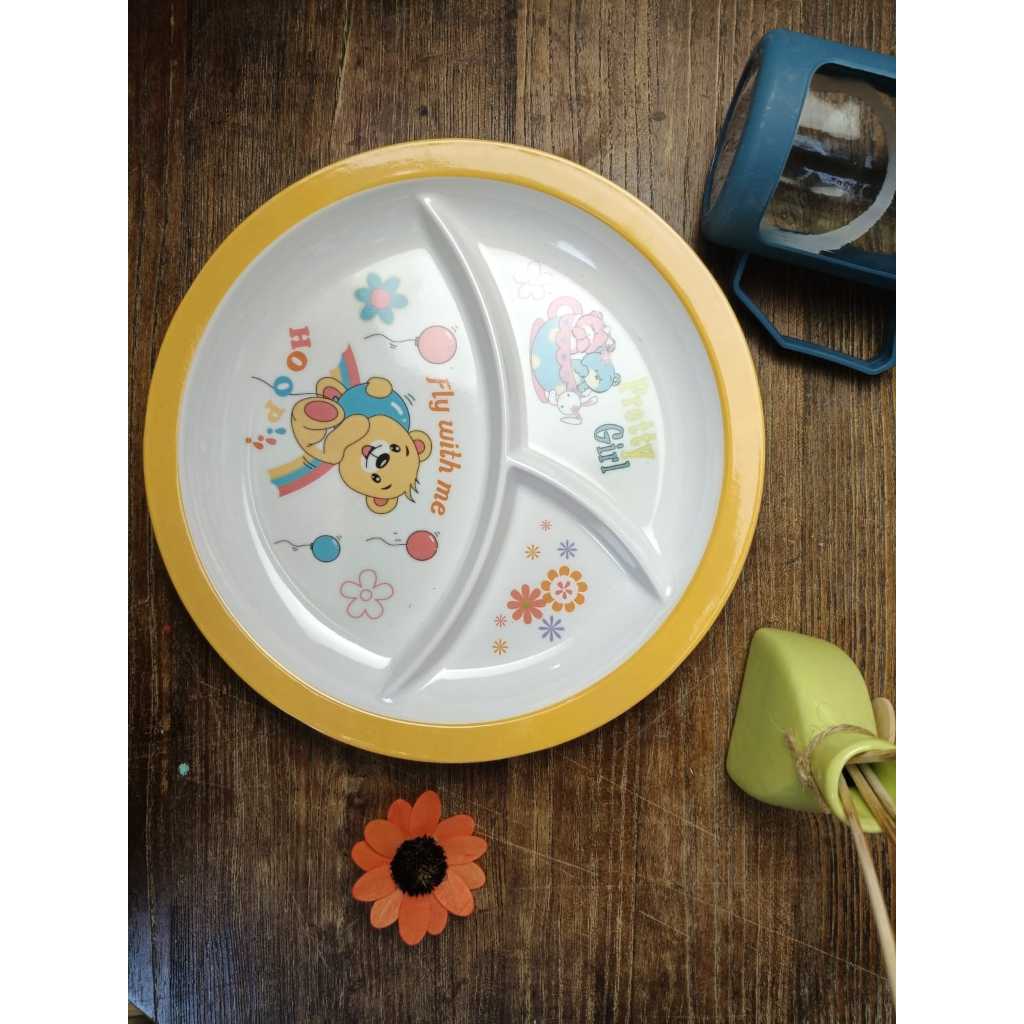 PIRING MAKAN ANAK MELAMIN BULAT 3 SEKAT