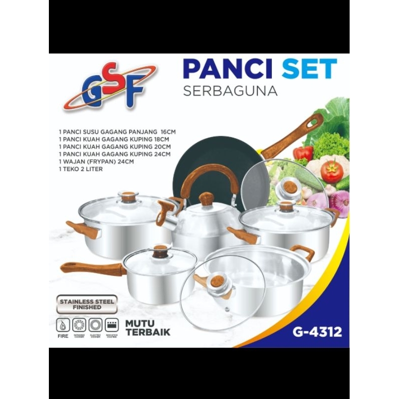 PANCI KAYU SET GSF G-4312 STAINLESS STEEL 12PCS panci set anti karat panci set serbaguna panci