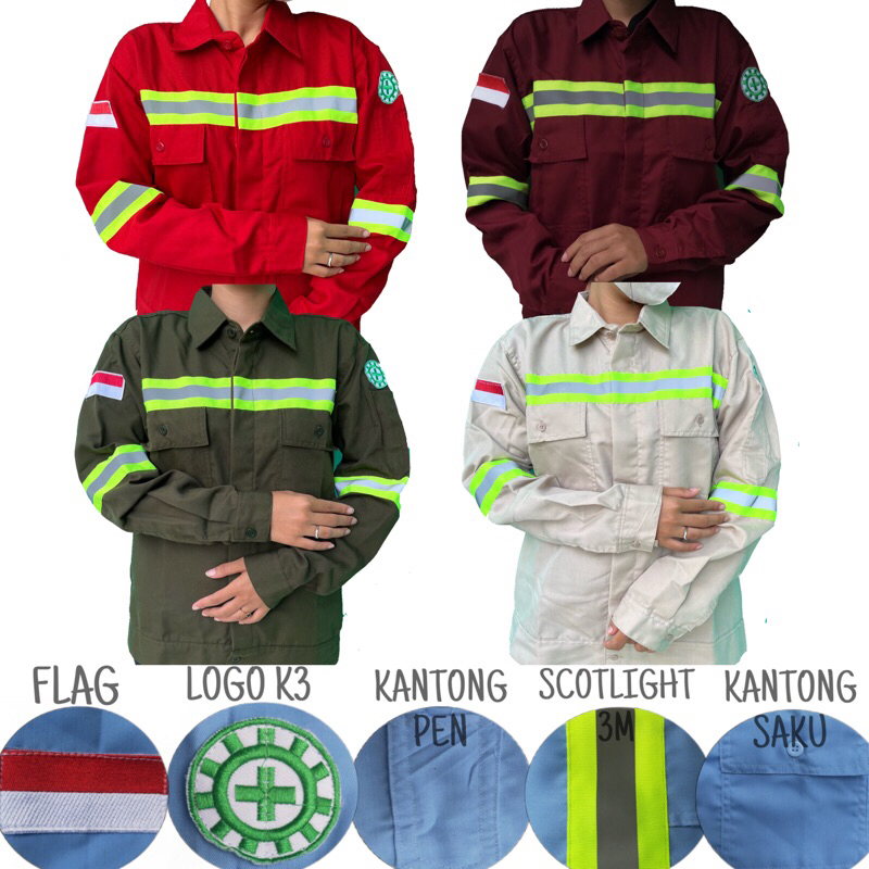 Baju Safety Kerja Proyek Lapangan Kemeja Atasan Lengan Panjang