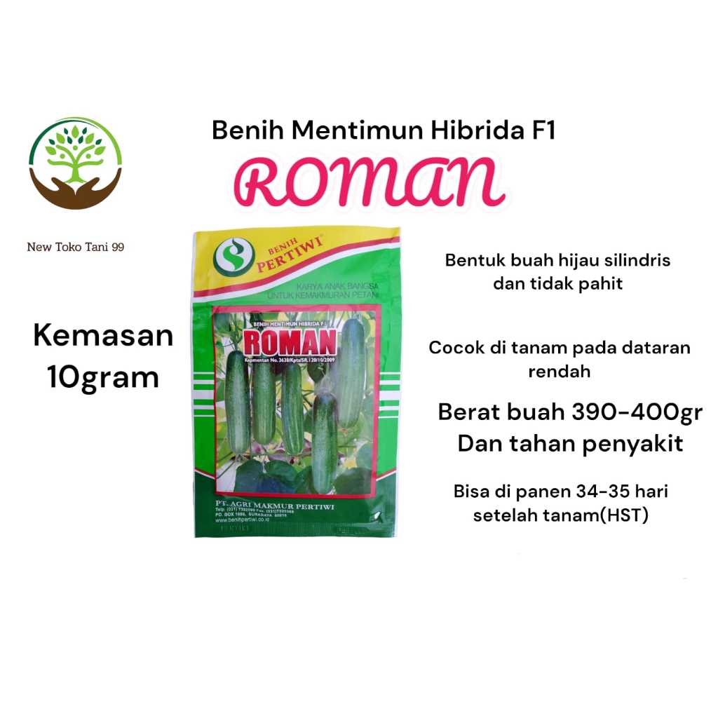 Benih bibit timun hibrida ROMAN F1 10 gram produksi pertiwi timun roman timun pertiwi tidak pahit ha