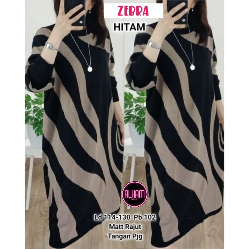 Tunik rajut import jumbo motif zebra