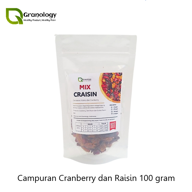 

Mix Craisin 100 gram (Cranberry, Dark Raisin & Golden Raisin) by Granology