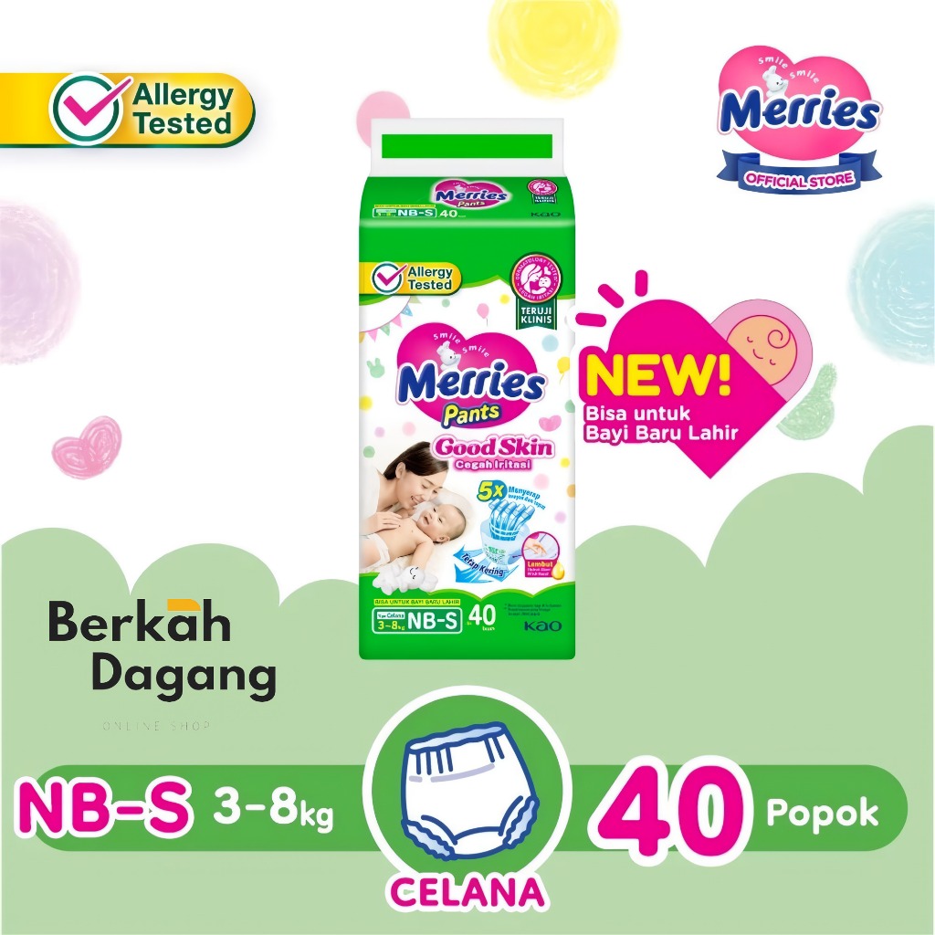 Merries Pants Good Skin Ukuran New Born - S isi 40 Popok/ Popok Bayi Sekali Pakai Merries