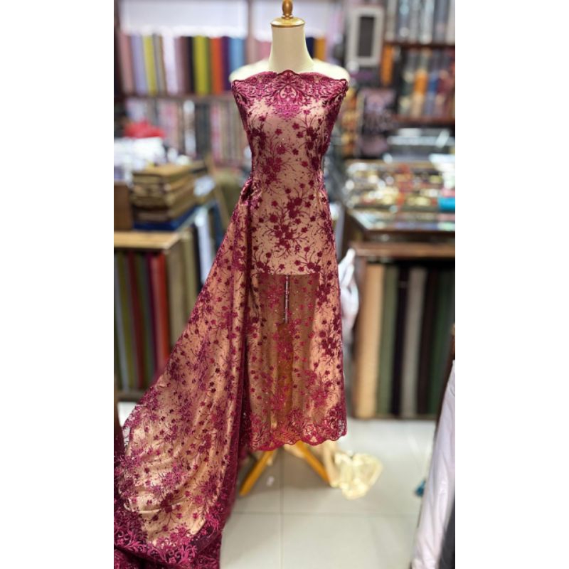 Tile spangle maroon | tile merah maroon | tile kebaya spangle