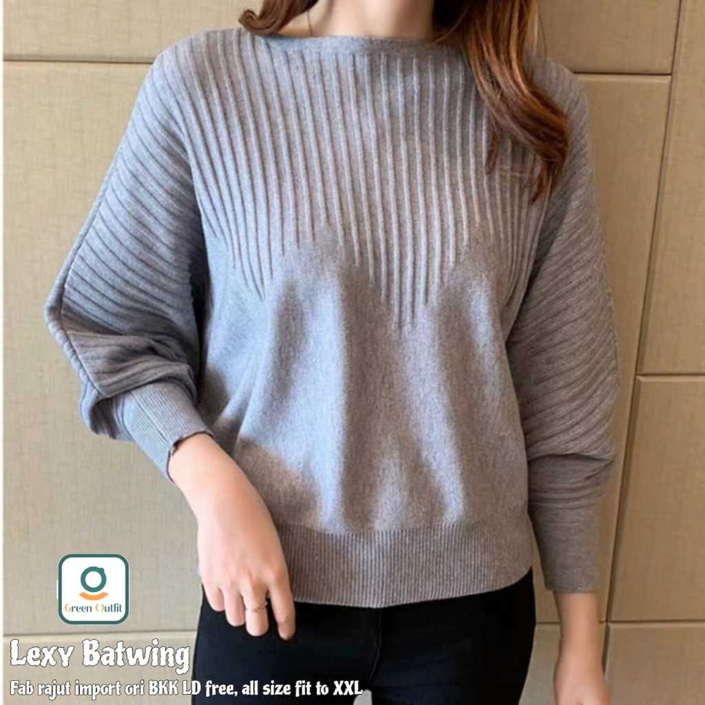lexy kaos sweater batwing rajut wanita lengan Panjang all size fit xxl polos ori bkk import premium