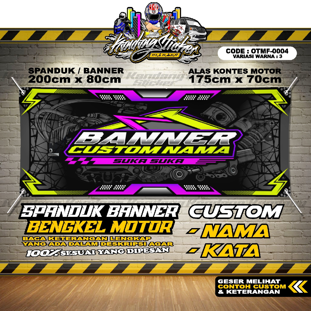 BANNER KONTES SPANDUK BENGKEL MOTOR OTMF-0004-VW3 ALAS KONTES BANNER RACING KOMUNITAS MOTOR RACING S