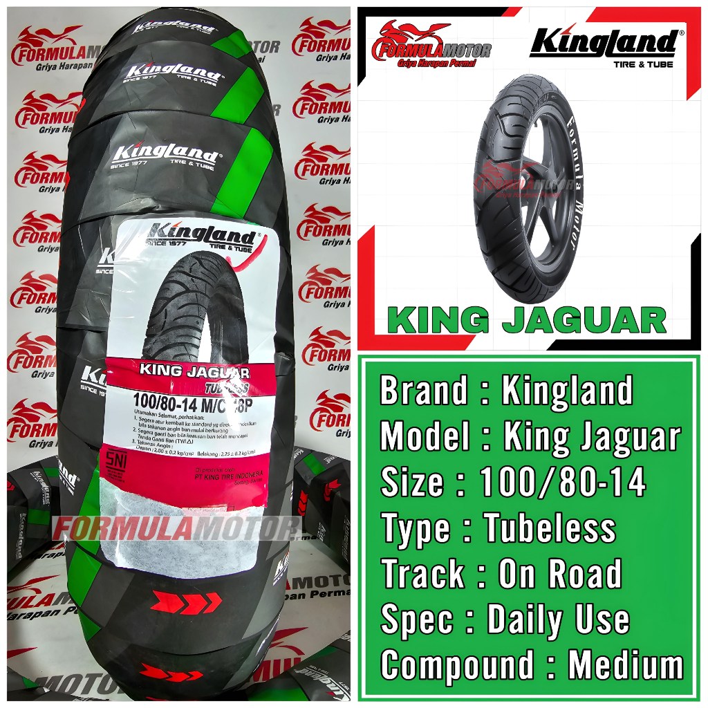 100/80-14 Kingland King Jaguar Ring 14 Tubeless - Ban Belakang Motor Vario-150, Beat Upsize Tubles