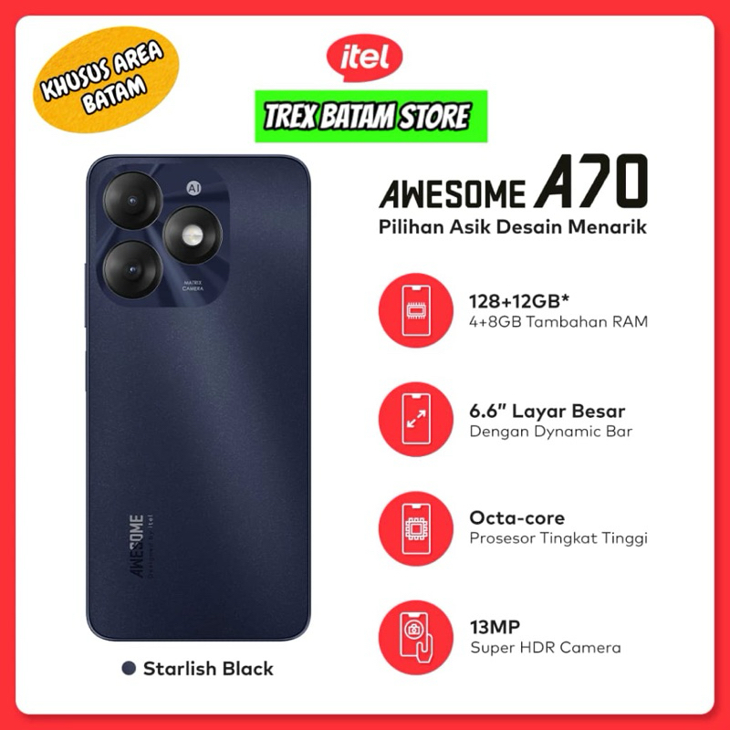 ITEL AWESOME A70 4/64 GB GARANSI RESMI [ BATAM ]