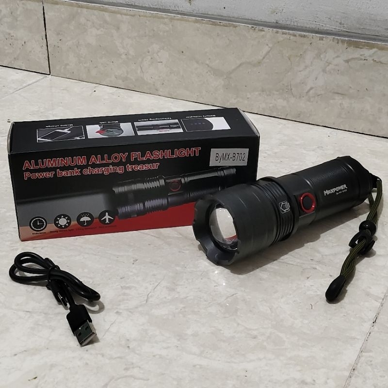 Senter Tangan Zoom In Out Lase Led Flash Light 2000 Lumens 18650mAh