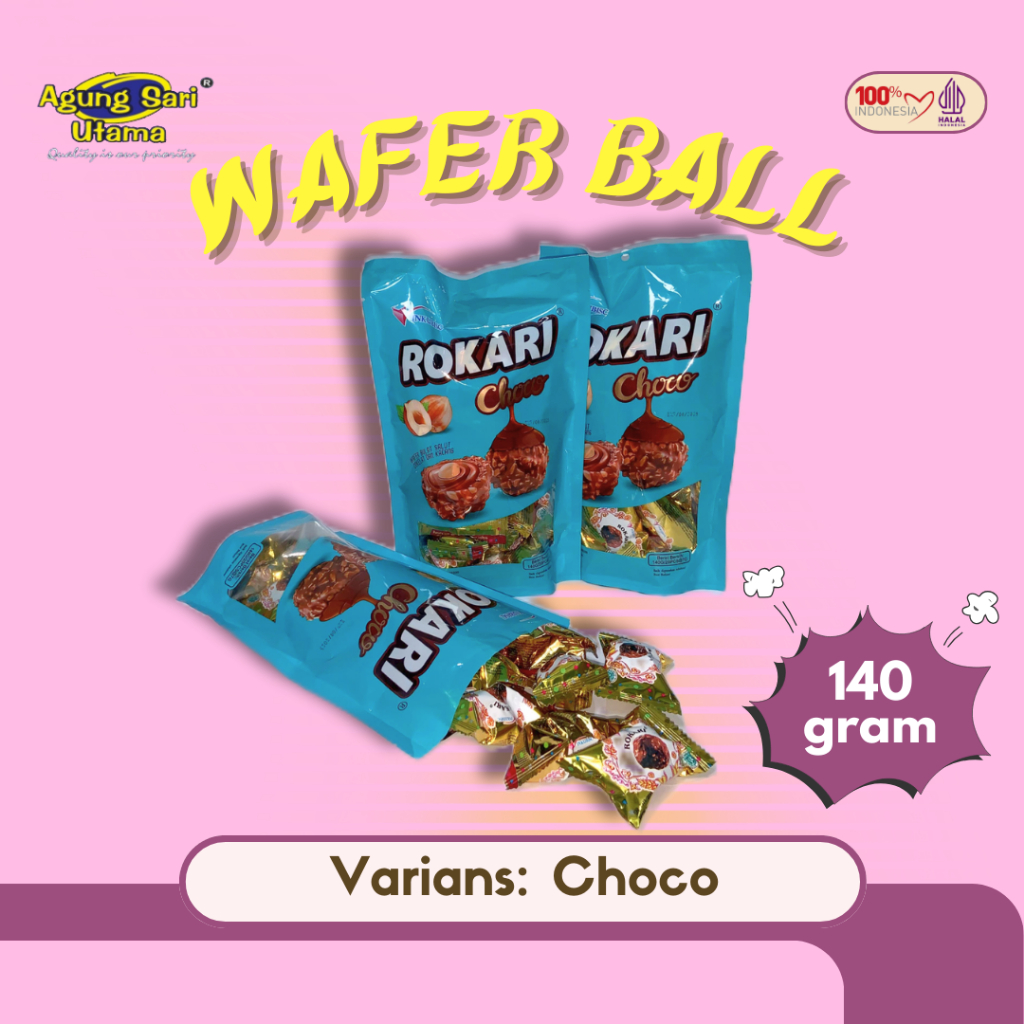 

Rokari choco inkubisc wafer bulat salut coklat dan kacang isi 20