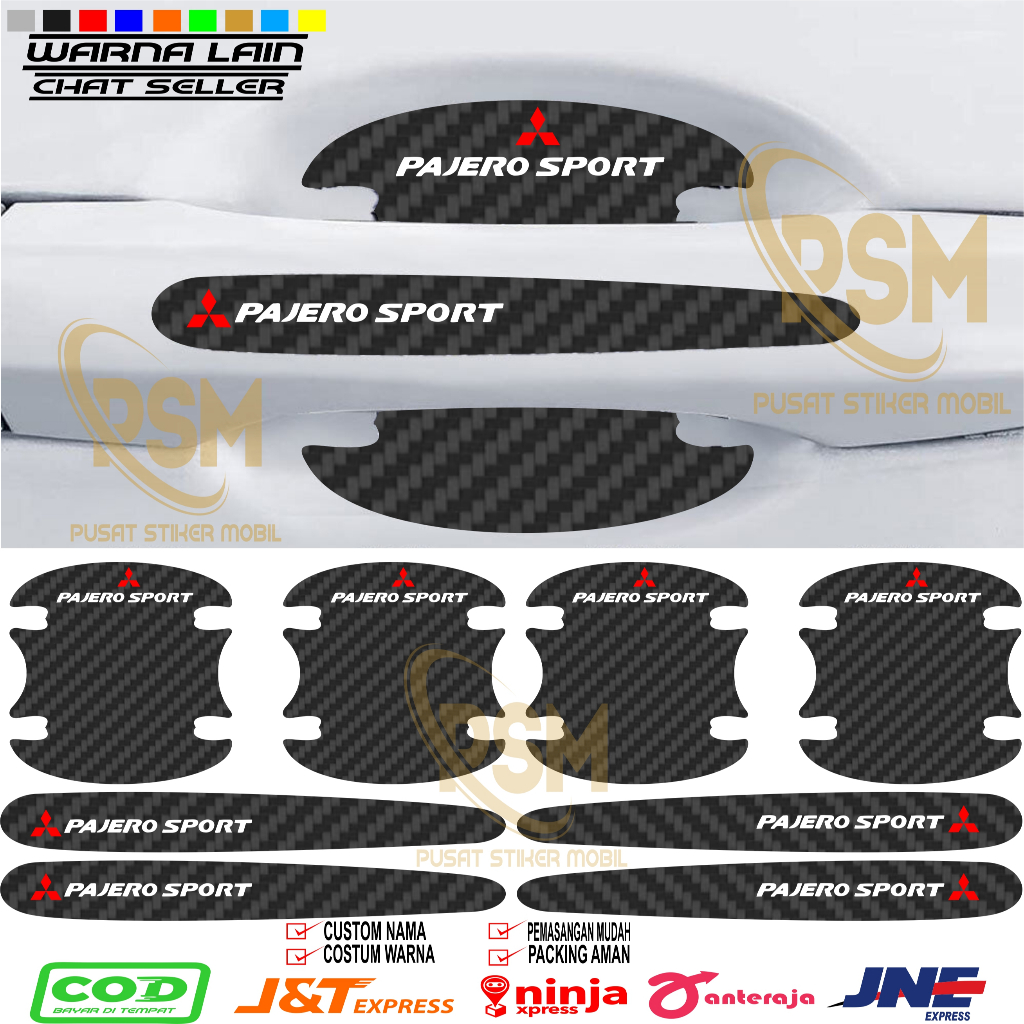 Stiker Carbon 3D Handle Pintu Mobil Mitsubishi Stiker Karbon Pelindung Gagang Pintu Mobil Pajero Spo