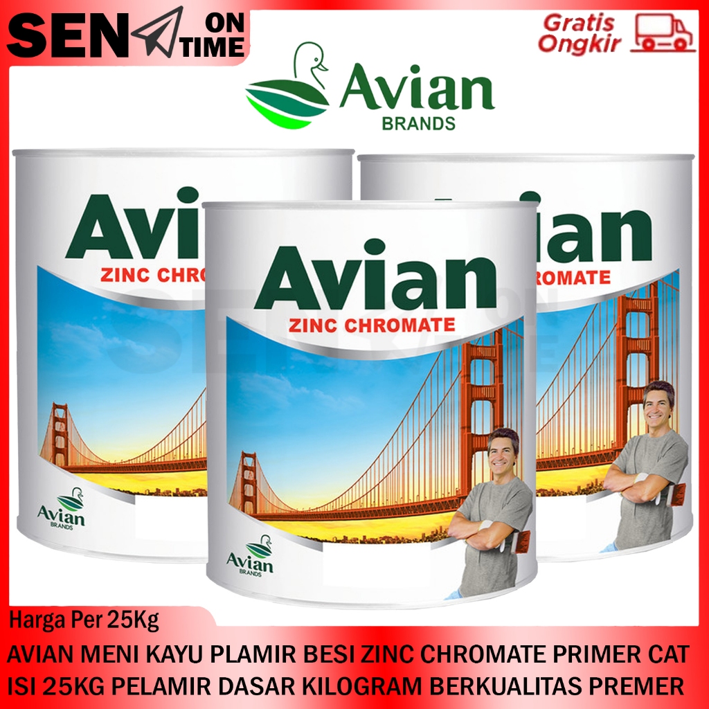 PLAMIR MENI KAYU BESI AVIAN BRANDS ZINC CROMATE CAT PRIMER UKURAN 25KG ANTI KARAT BERKUALITAS PREMER