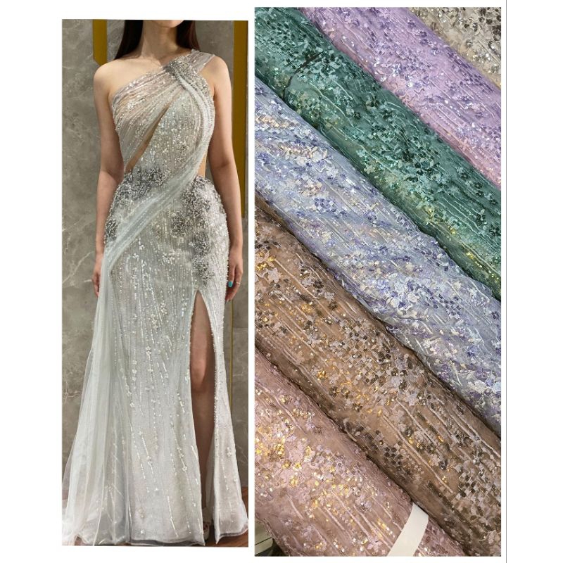 Brokat Perancis Lace Tule Zuhair Murad Sequins payet Laser